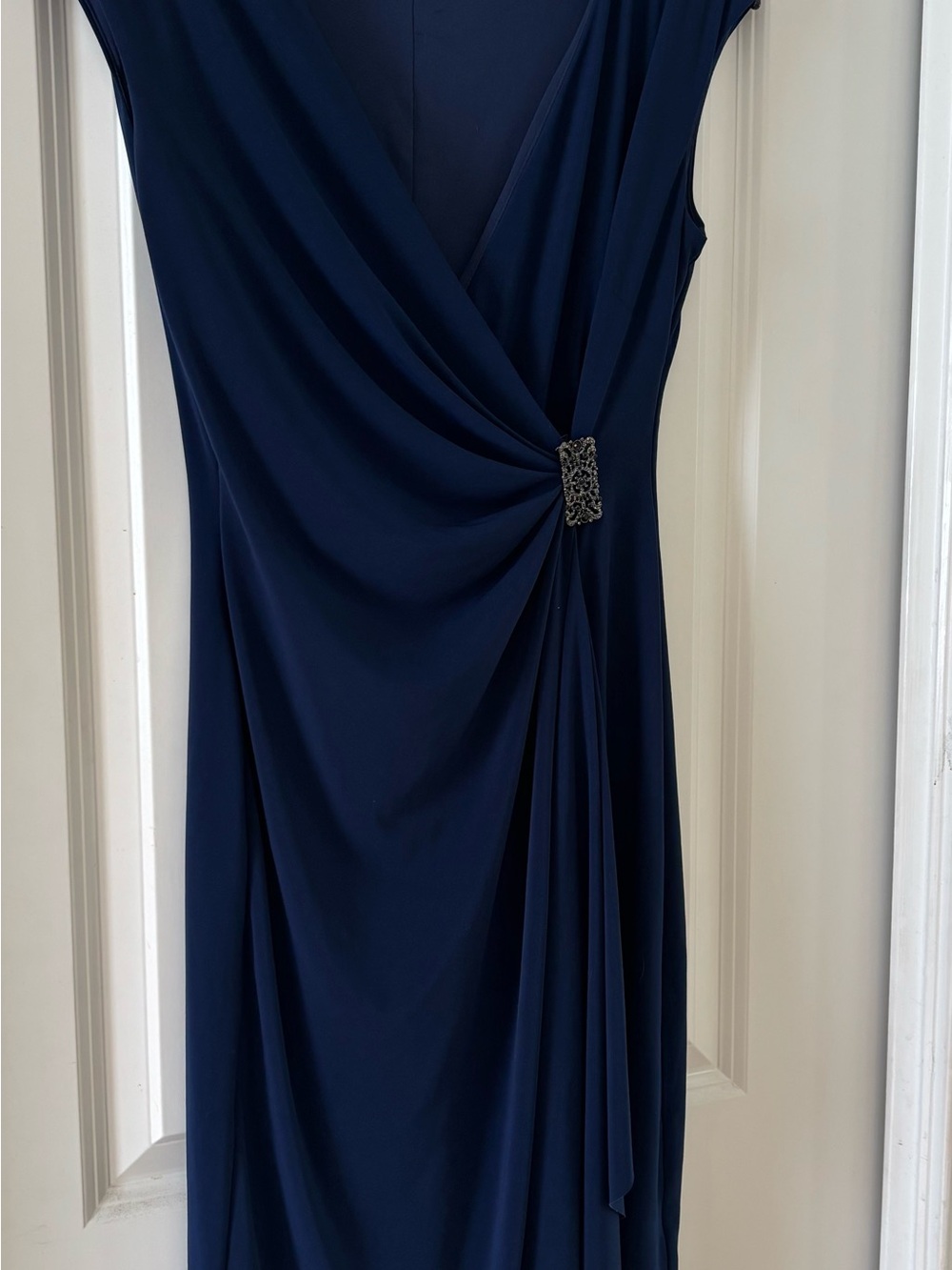 American Living Elegant Navy Draped Evening Dress with Decorative Accent Size 6 - Picture 2 of 7